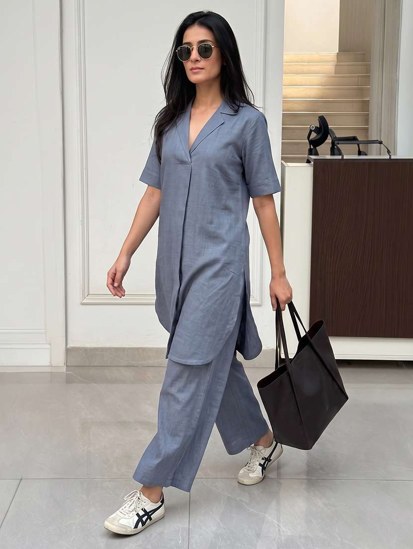 women solid short sleeves kurta pant set - 22665855 -  Standard Image - 2
