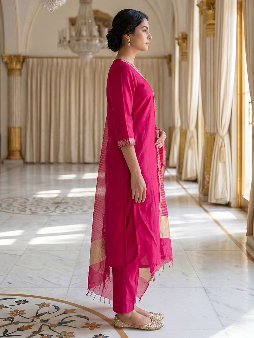women embroidered three quarter sleeves kurta pant set with dupatta - 22665856 -  Standard Image - 2