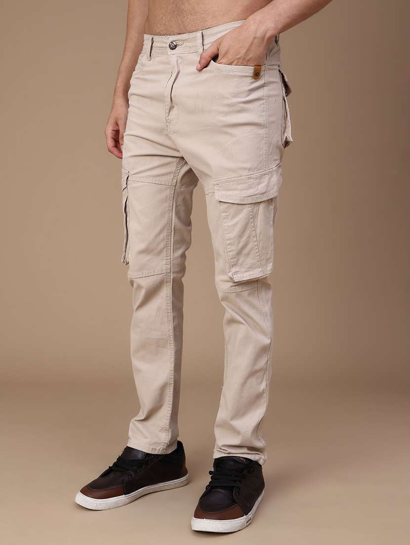 Men Solid Mid Rise Regular Fit Cargo - 22686107 -  Standard Image - 2