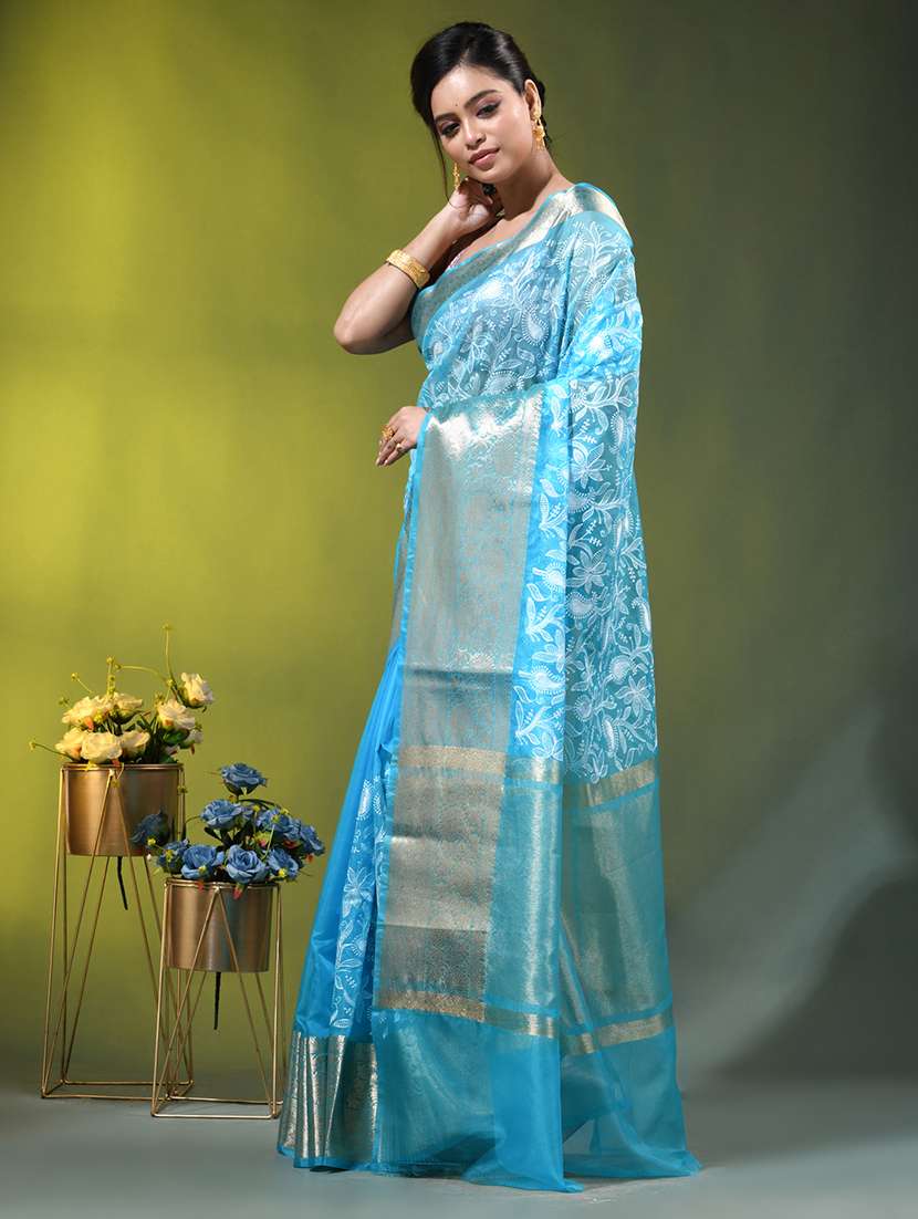 Women Solid With Work Bordered Saree With Blouse - 22686306 -  Standard Image - 2
