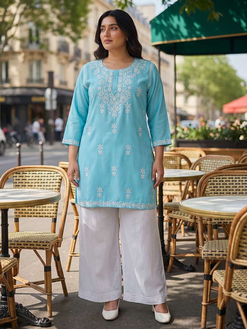 women embroidered three quarter sleeves straight kurti - 22686345 -  Standard Image - 2