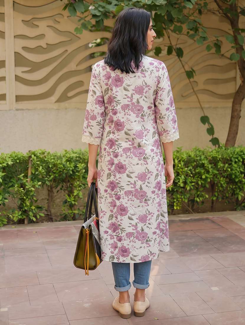 women printed three quarter sleeve straight kurta - 22686347 -  Standard Image - 2