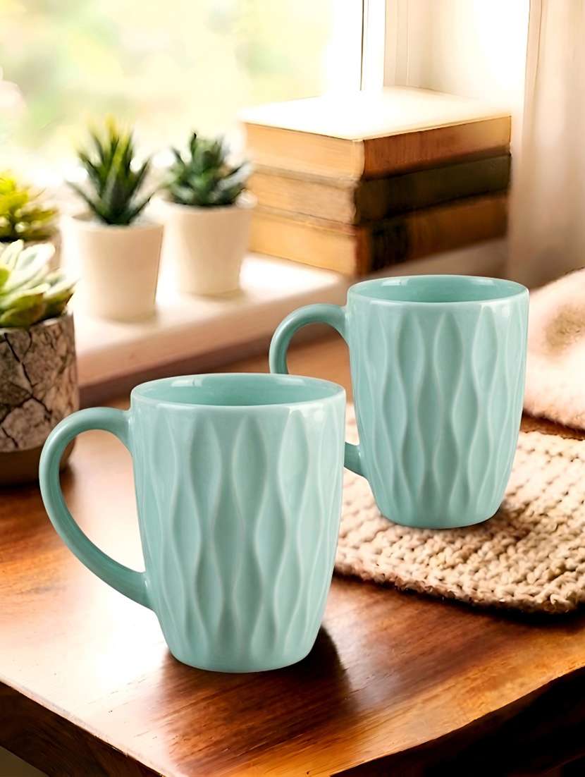 Green Ceramic Solid Textured Mug Set Of 2 - 22686593 -  Standard Image - 2