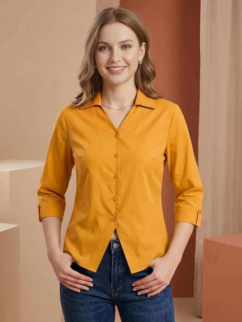 women solid three quarter sleeves regular shirt