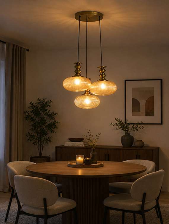 Ribbed Amber Kachori Glass Cluster Hanging Light - 22686605 -  Standard Image - 2
