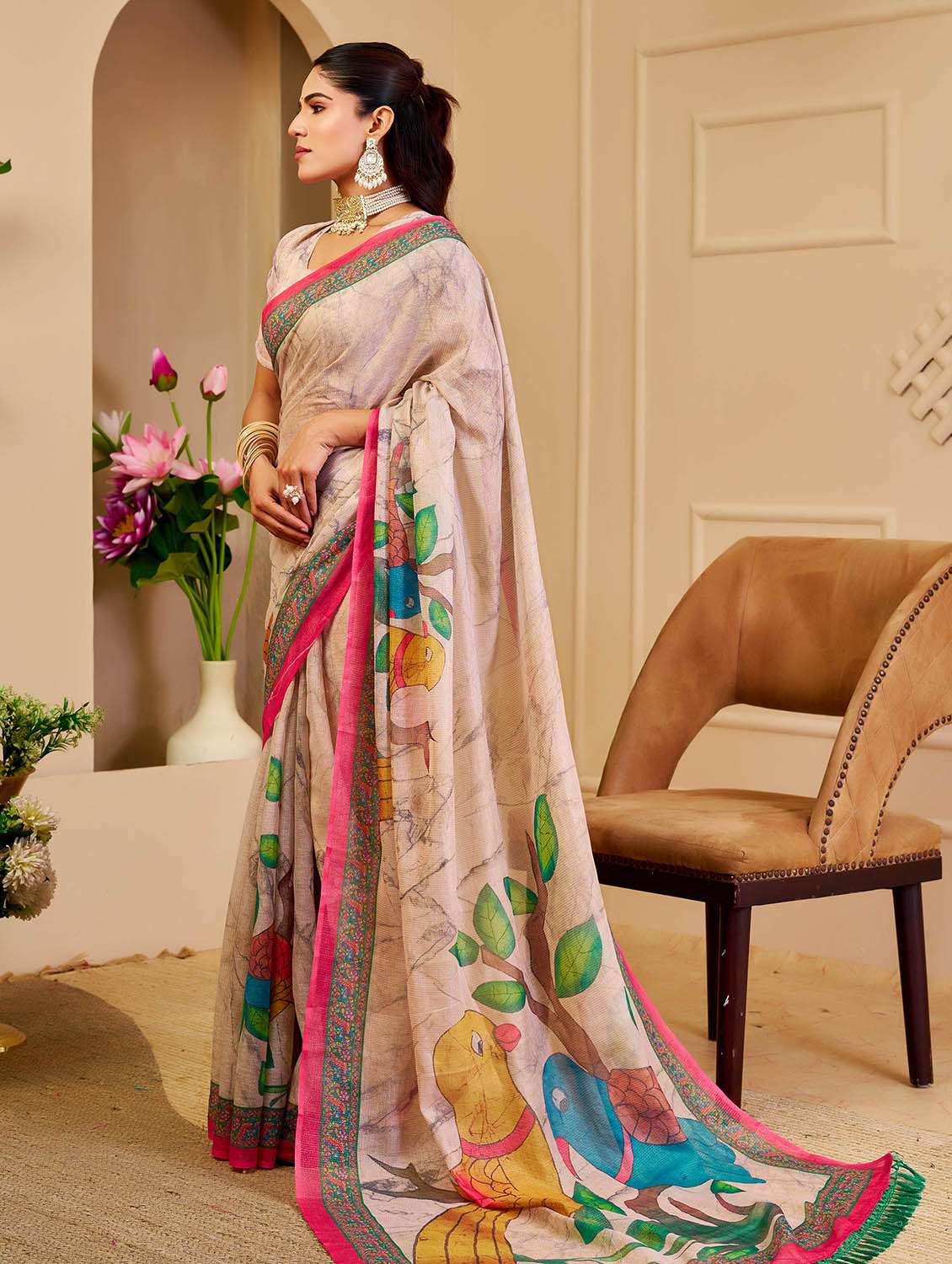 Women Printed Casual Wear Saree With Blouse - 22686620 -  Standard Image - 2
