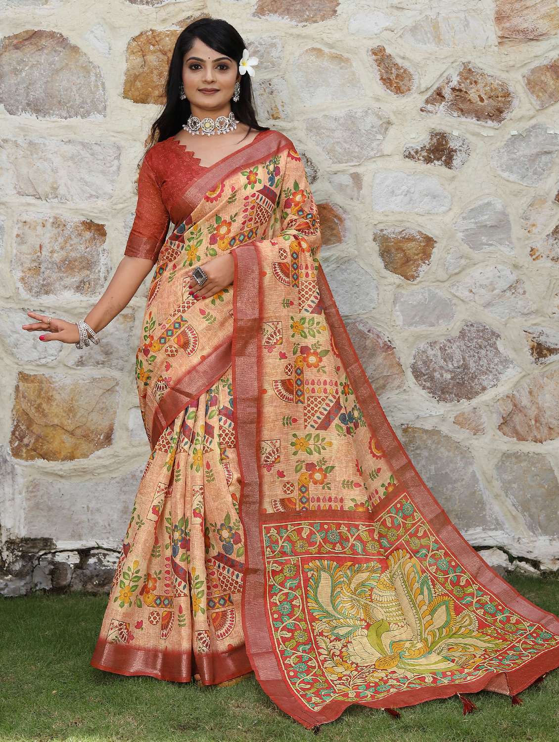 women printed casual wear saree with blouse - 22686852 -  Standard Image - 2