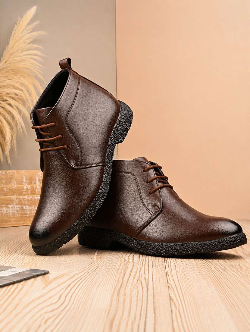 men solid lace up high ankle boots