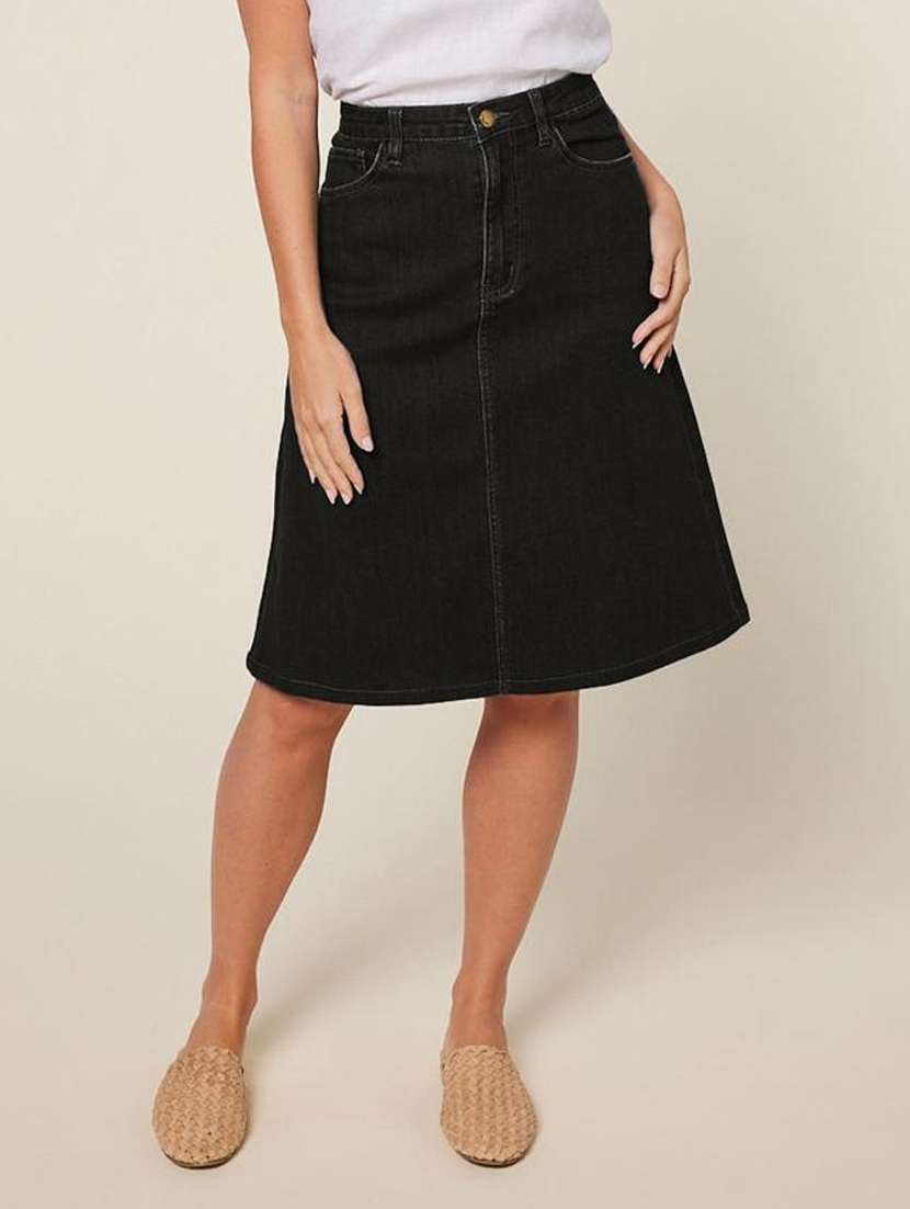 women solid mid rise a-line skirt