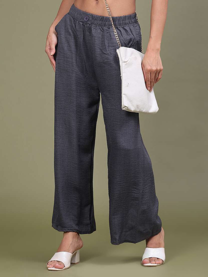 Women Solid Mid Rise Wide Leg Trouser - 22687165 -  Standard Image - 2