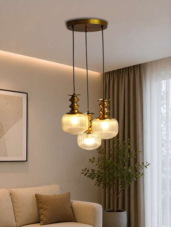 3-light Ribbed Clear Glass Cluster Hanging Light - 22687347 -  Standard Image - 2