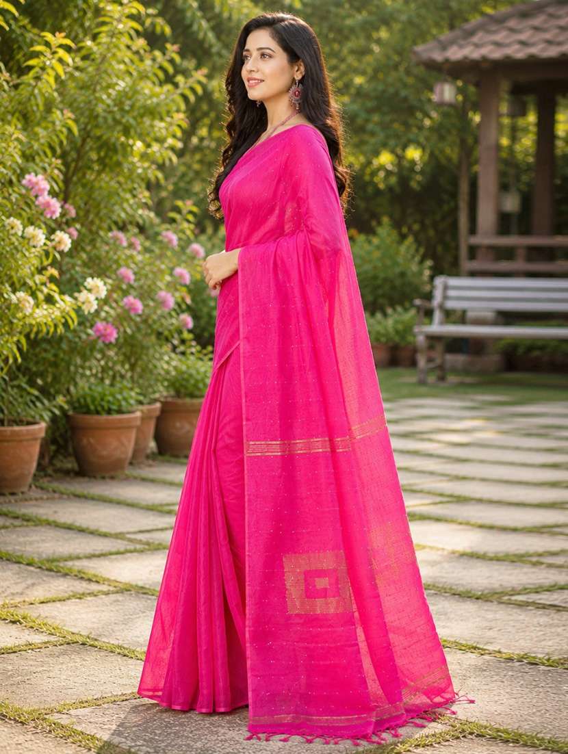 Women Solid With Work Handloom Saree With Blouse - 22687401 -  Standard Image - 2