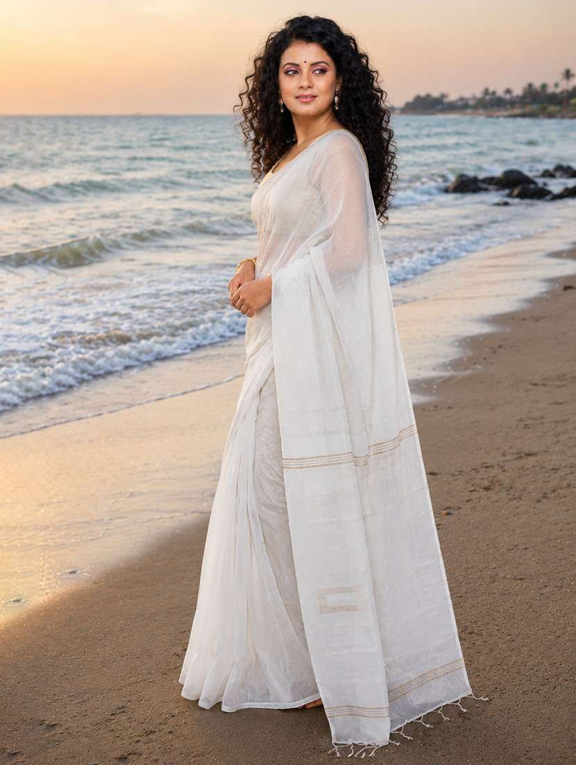 Women Solid With Work Handloom Saree With Blouse - 22687402 -  Standard Image - 2