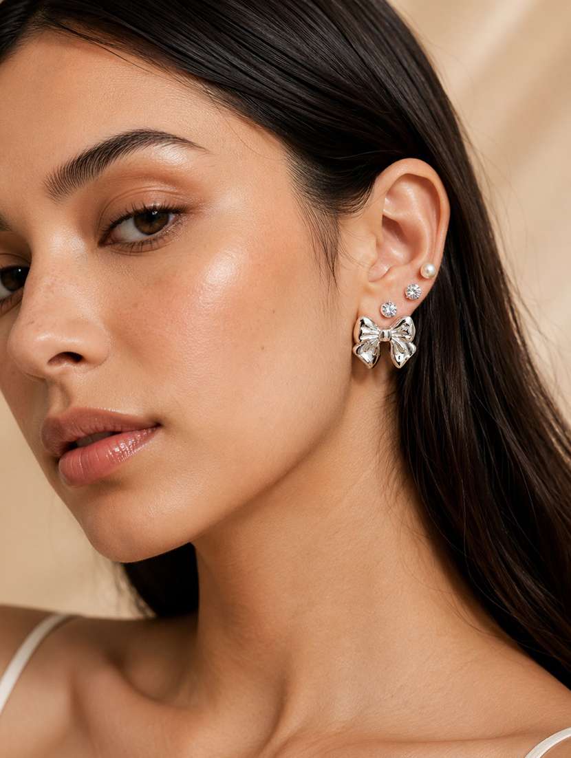 women pack of 3 silver metal studs earrings  - 22688031 -  Standard Image - 2
