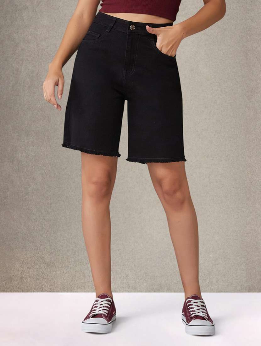 women solid high rise bermuda shorts