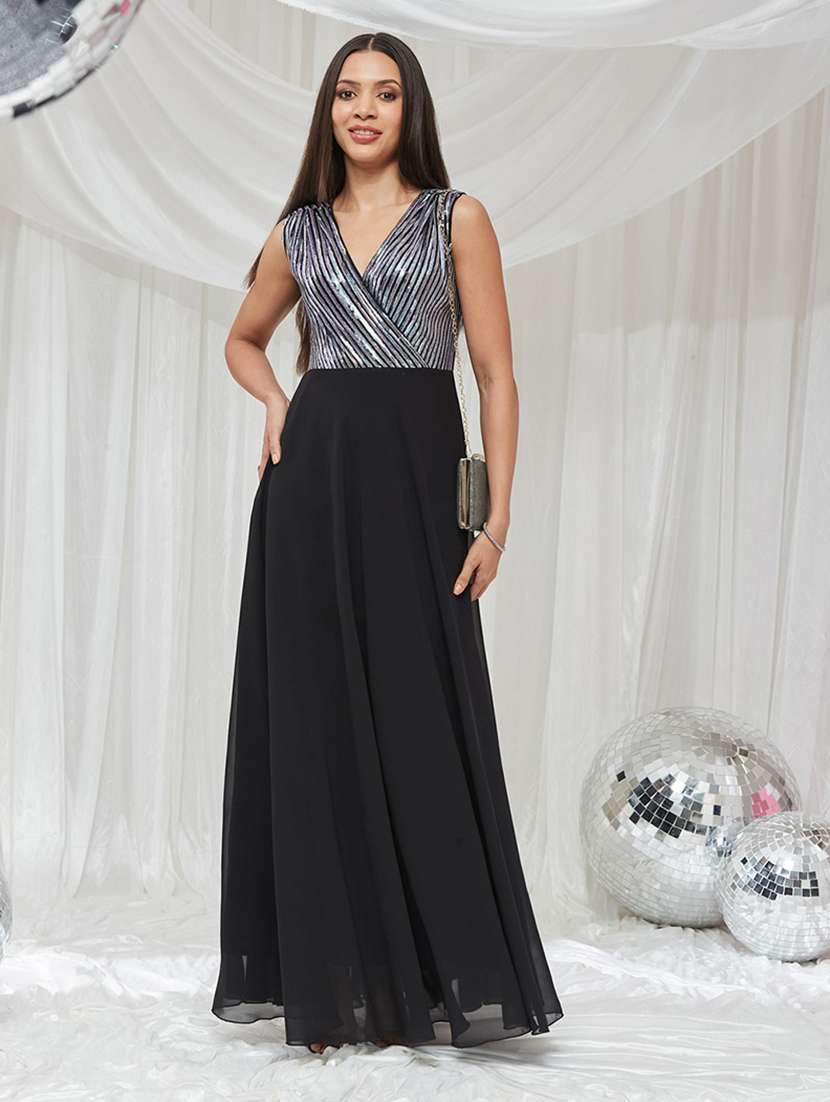 Women Sequined Sleeveless Fit And Flare Gown - 22688315 -  Standard Image - 2