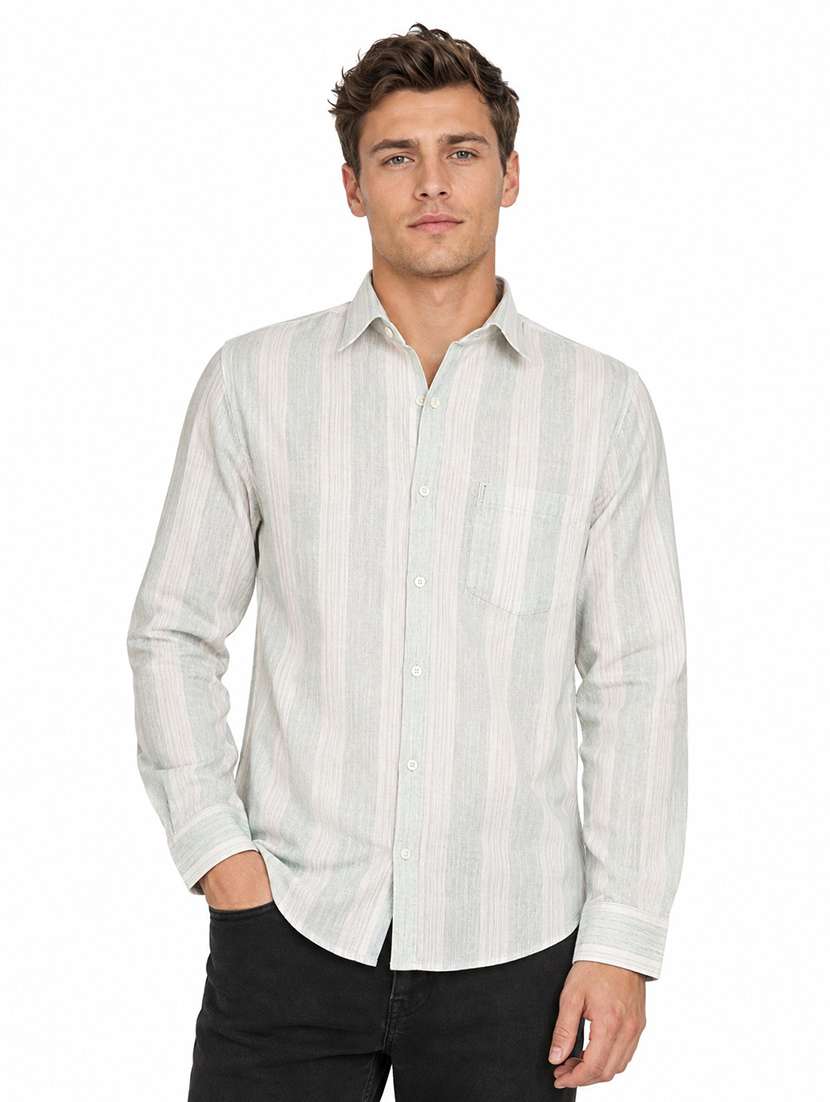 men striped long sleeve regular fit casual shirt