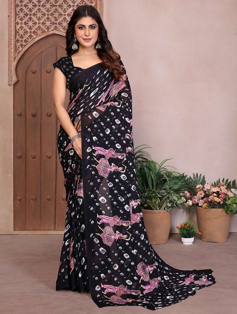 women printed casual wear saree with blouse