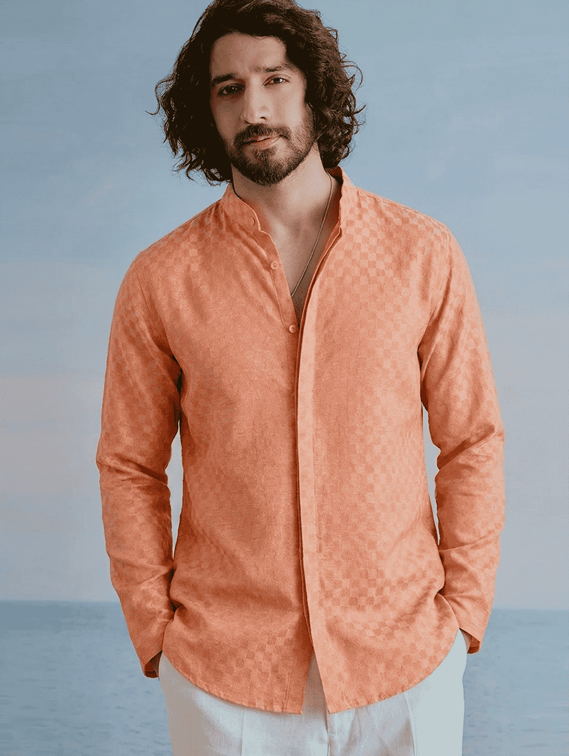 men self design long sleeves regular fit casual shirt