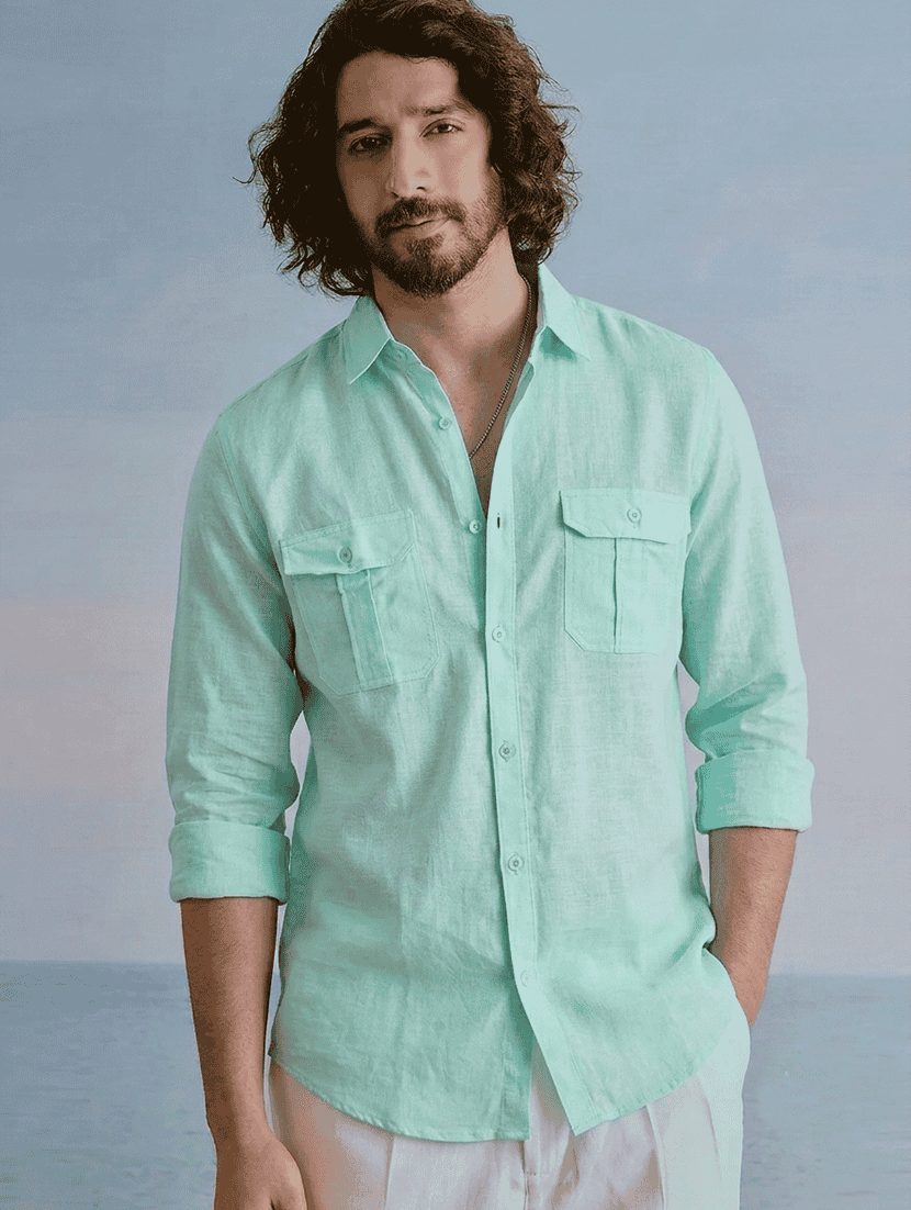 men solid long sleeves regular fit casual shirt