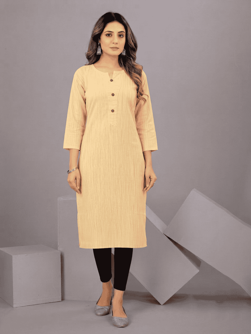 women self design three quarter sleeve straight kurta