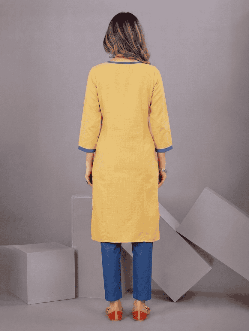 Women Solid Three Quarter Sleeve Straight Kurta - 22688646 -  Standard Image - 2
