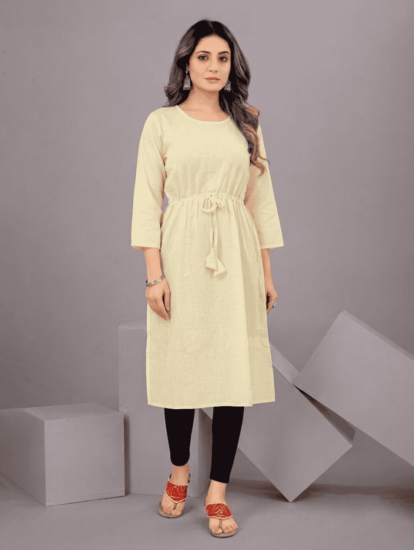 women solid three quarter sleeves a-line kurta