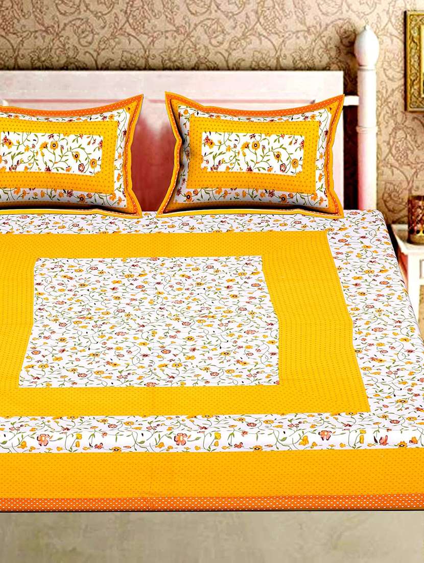 Timeless Trends Yellow 144 Tc Polka Dot Border Printed Double Bedsheet With 2 Pillow Covers - 22688839 -  Standard Image - 2