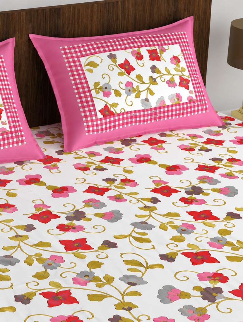 Timeless Trends Pink 144 Tc Small Checks Printed Double Bedsheet With 2 Pillow Covers - 22688842 -  Standard Image - 2