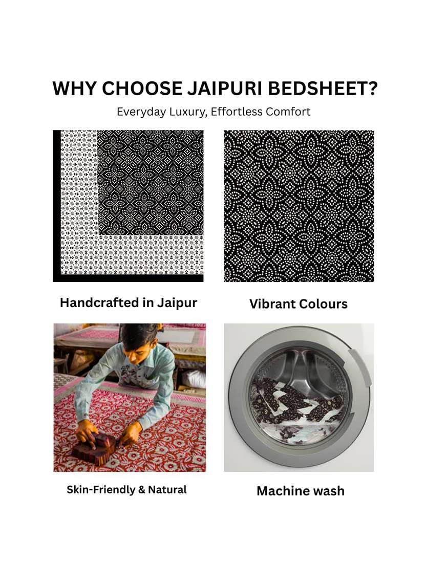 Timeless Trends Black 144 Tc Traditional Bandhani Chunri Printed Double Bedsheet With 2 Pillow Covers - 22688843 -  Standard Image - 2