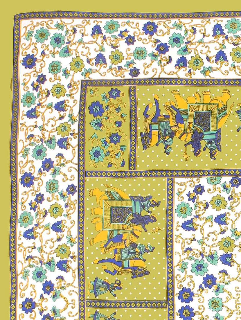 Timeless Trends Green 144 Tc Elephant Motif Traditional Printed Double Bedsheet With 2 Pillow Covers - 22688848 -  Standard Image - 2
