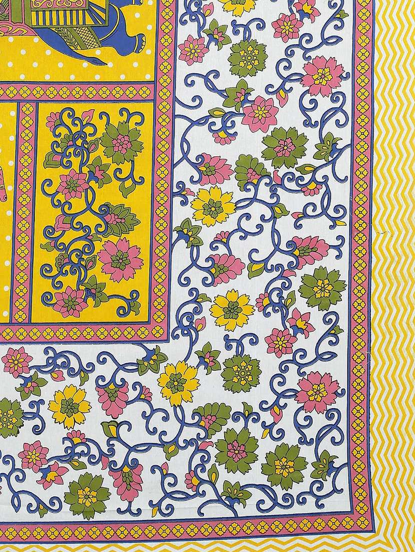 Timeless Trends Yellow 144 Tc Elephant Motif Traditional Printed Double Bedsheet With 2 Pillow Covers - 22688849 -  Standard Image - 2