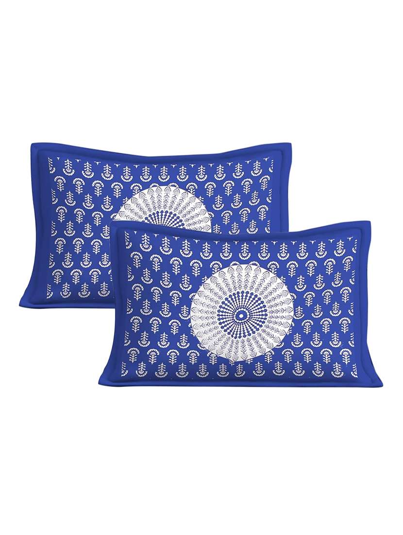 Timeless Trends Blue 144 Tc Peacock Feather Printed Double Bedsheet With 2 Pillow Covers - 22688852 -  Standard Image - 2