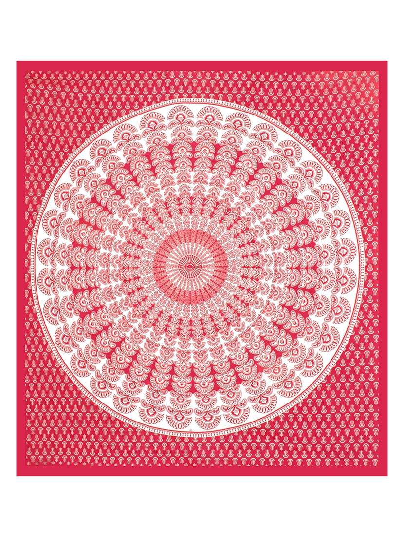 Timeless Trends Red 144 Tc Peacock Feather Printed Double Bedsheet With 2 Pillow Covers - 22688853 -  Standard Image - 2
