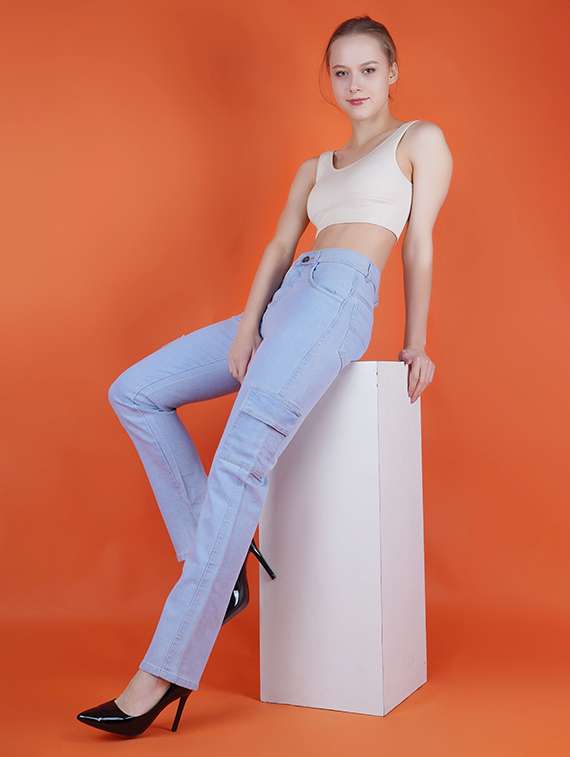 Women Solid Mid Rise Slim Fit Cargo - 22688917 -  Standard Image - 2