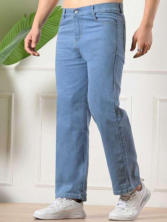 men plain mid rise full length straight jeans