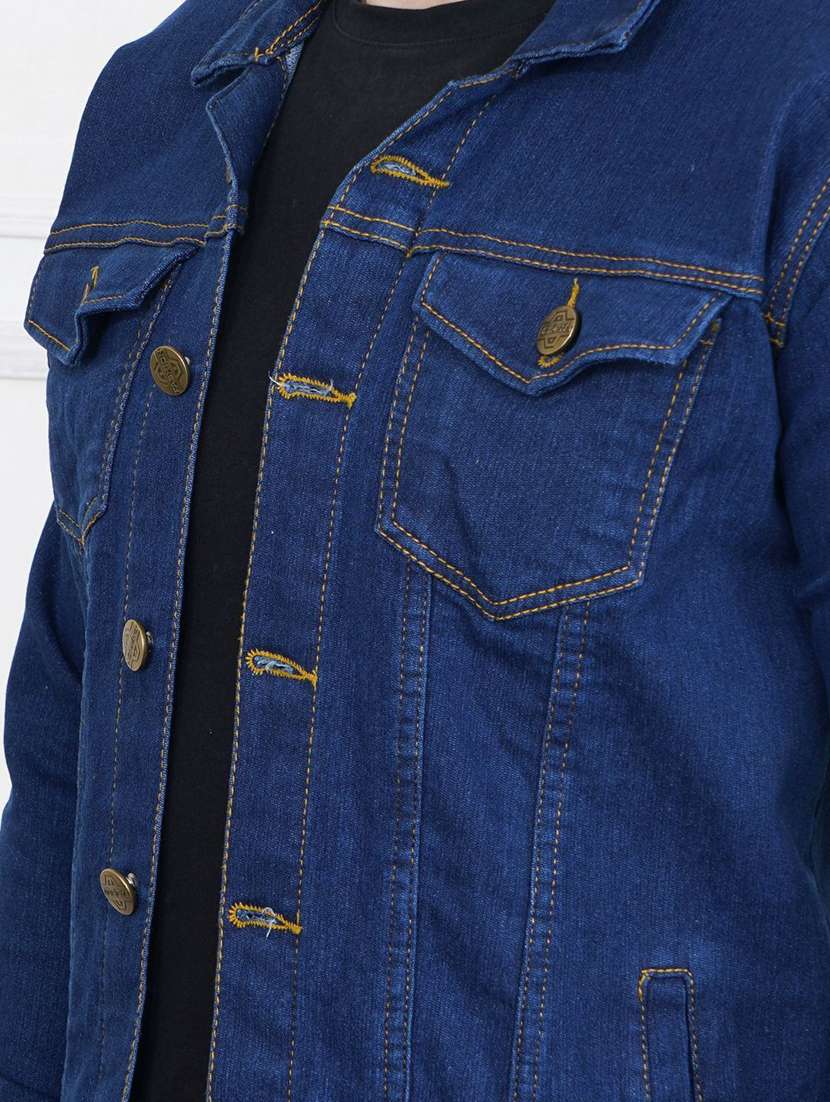Men Solid Long Sleeve Regular Fit Denim Jacket - 22690020 -  Standard Image - 2