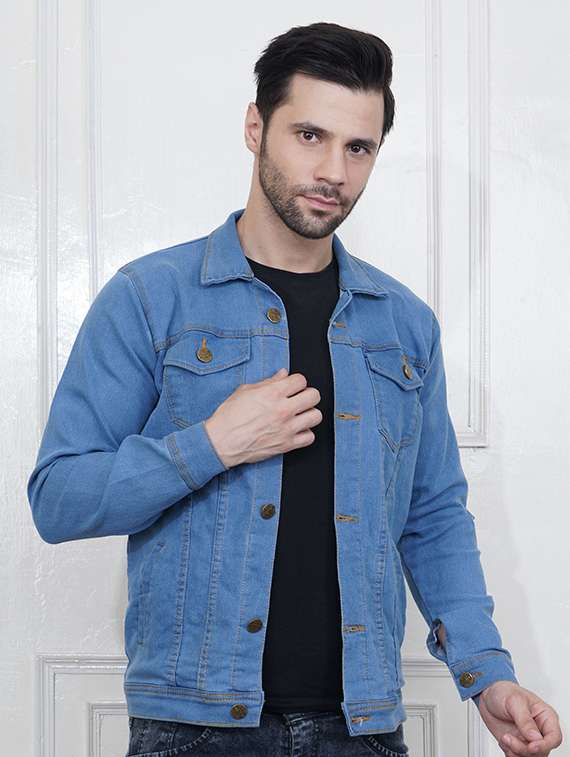 men solid long sleeve regular fit denim jacket