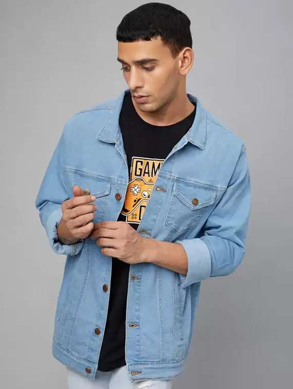 men solid long sleeve regular fit denim jacket