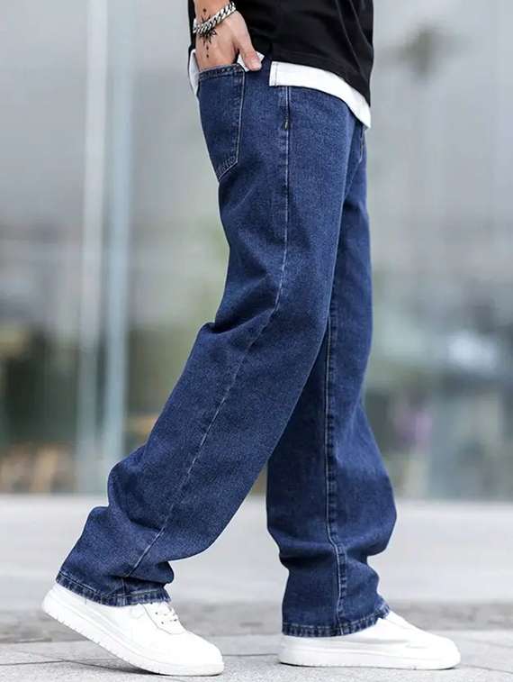 Men Plain Mid Rise Full Length Baggy Jeans - 22690439 -  Standard Image - 2