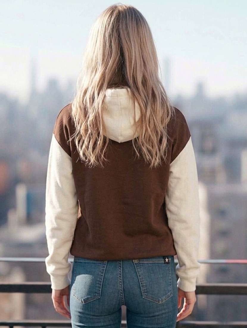 Women Colourblocked Long Sleeves Hooded Sweatshirt - 22690959 -  Standard Image - 2
