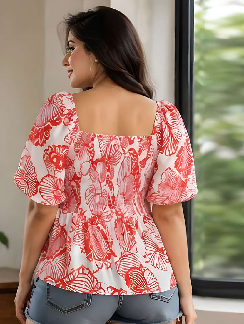 Women Printed Puff Sleeves Peplum Top - 22690963 -  Standard Image - 2
