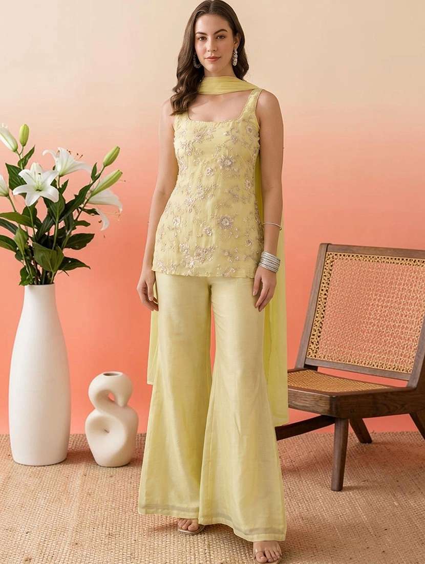 Women Embroidered Sleeveless Kurta Palazzo Set With Dupatta - 22692397 -  Standard Image - 2