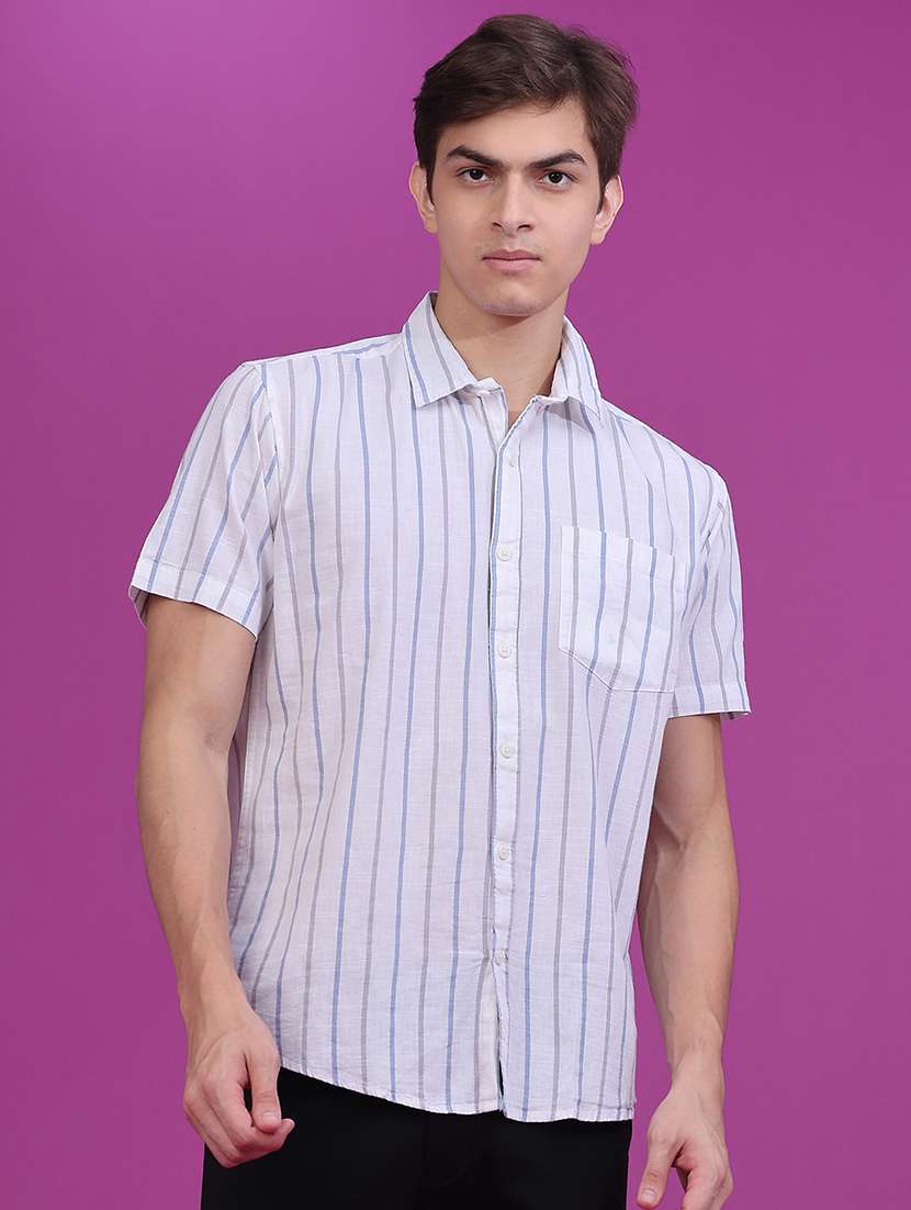 Men Striped Short Sleeve Regular Fit Casual Shirt - 22693215 -  Standard Image - 2