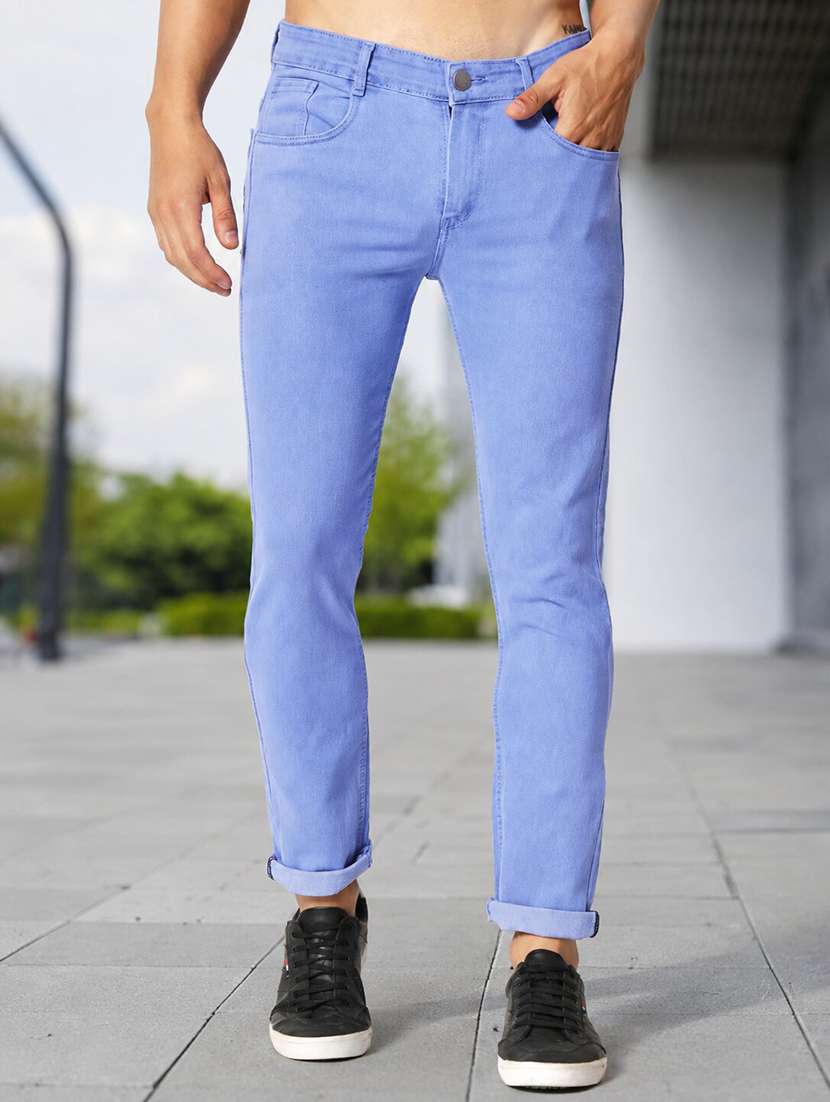 men plain mid rise full length slim fit jeans