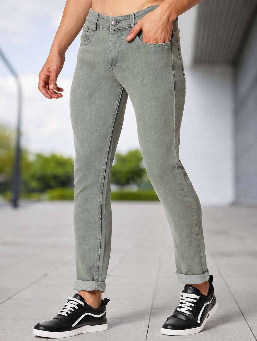 Men Plain Mid Rise Full Length Slim Fit Jeans - 22693601 -  Standard Image - 2