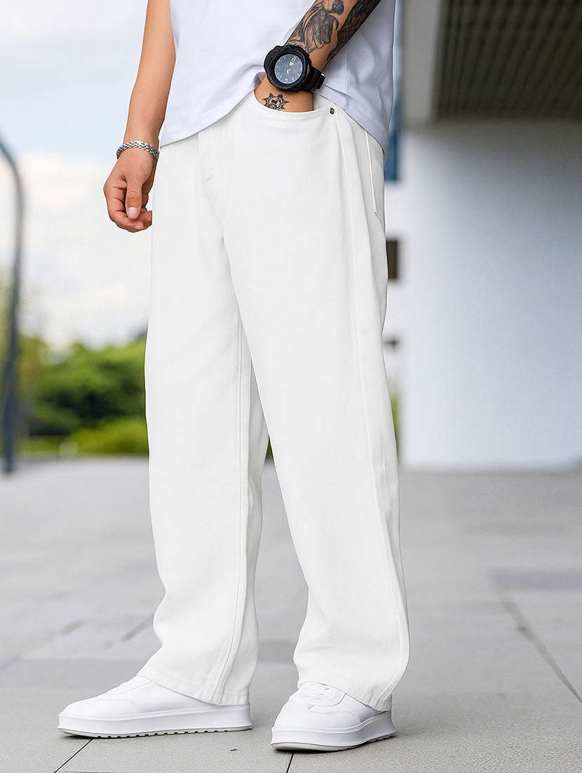 Men Plain Mid Rise Full Length Baggy Jeans - 22693607 -  Standard Image - 2
