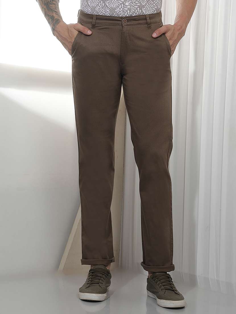 men solid mid rise chinos casual trouser