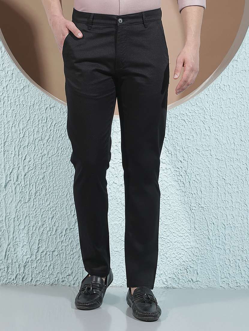 men solid mid rise chinos casual trouser
