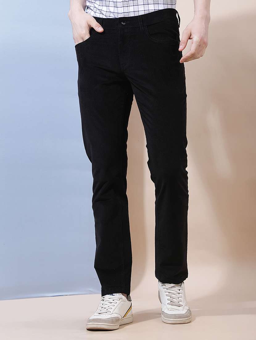 men solid mid rise casual trouser